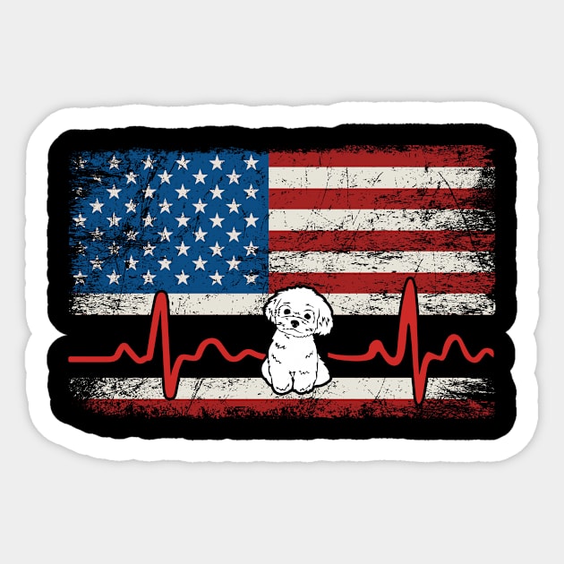 Funny Maltese American Flag Heartbeat Dog Lover Gift 4th Of July Sticker by huytho2